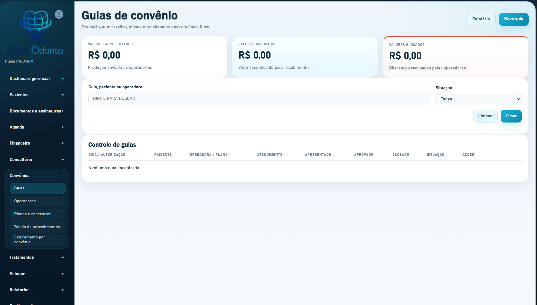 Guias de convênio do Atlas Odonto Premium